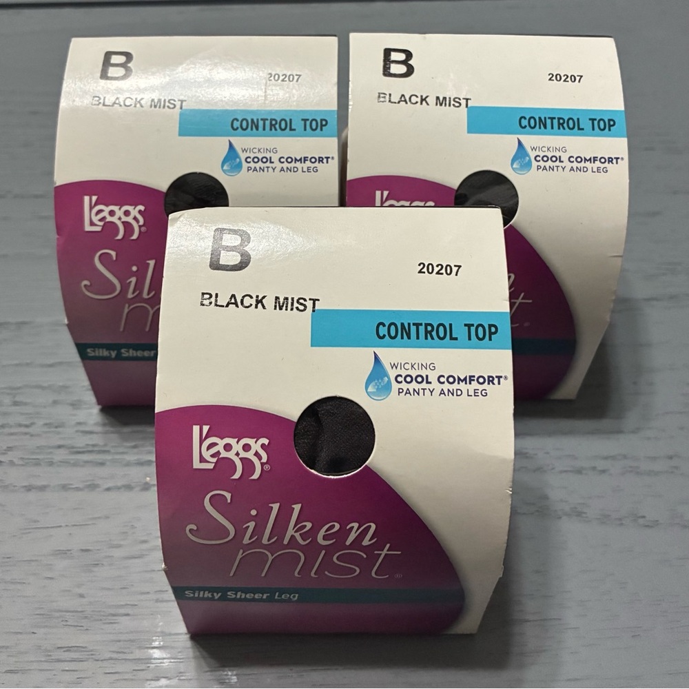3 Pack L'eggs Silken Mist Silky Sheer Leg Panty Hose Size B Black Mist 20207